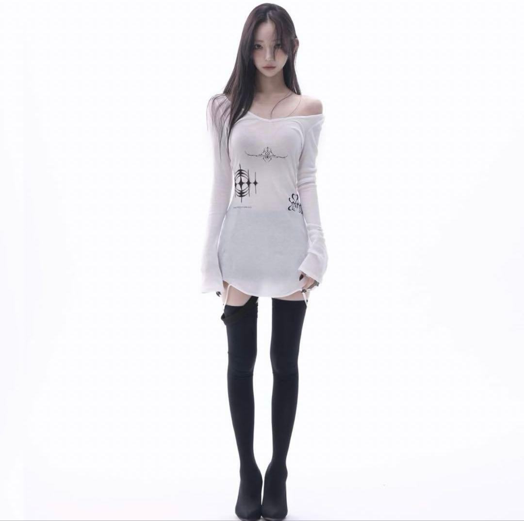 theredthread s stamp tee dress ホワイト