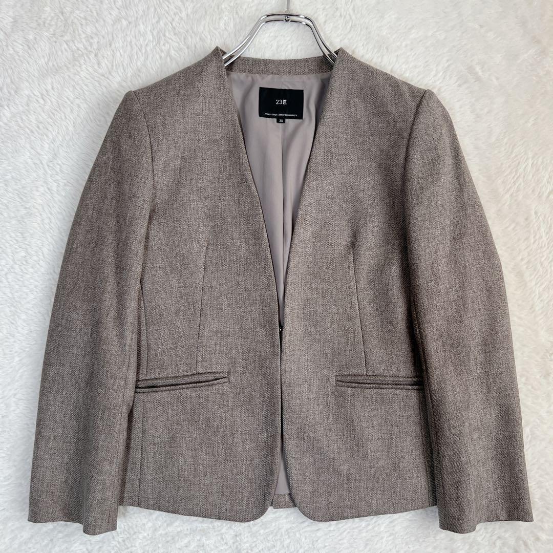 小さいサイズ✨23区 ウールライクカルゼ ノーカラー スカートスーツ 近年モデル