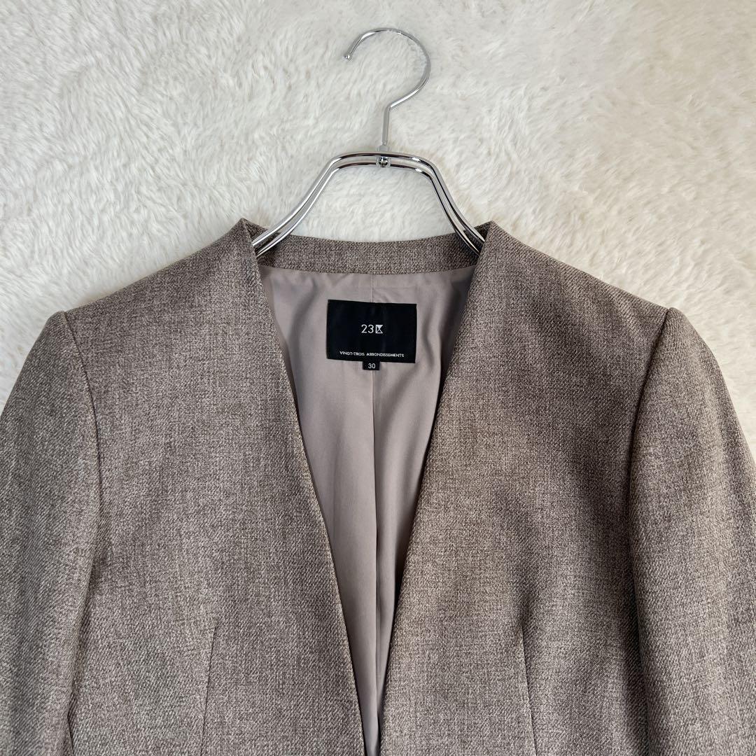 小さいサイズ✨23区 ウールライクカルゼ ノーカラー スカートスーツ 近年モデル