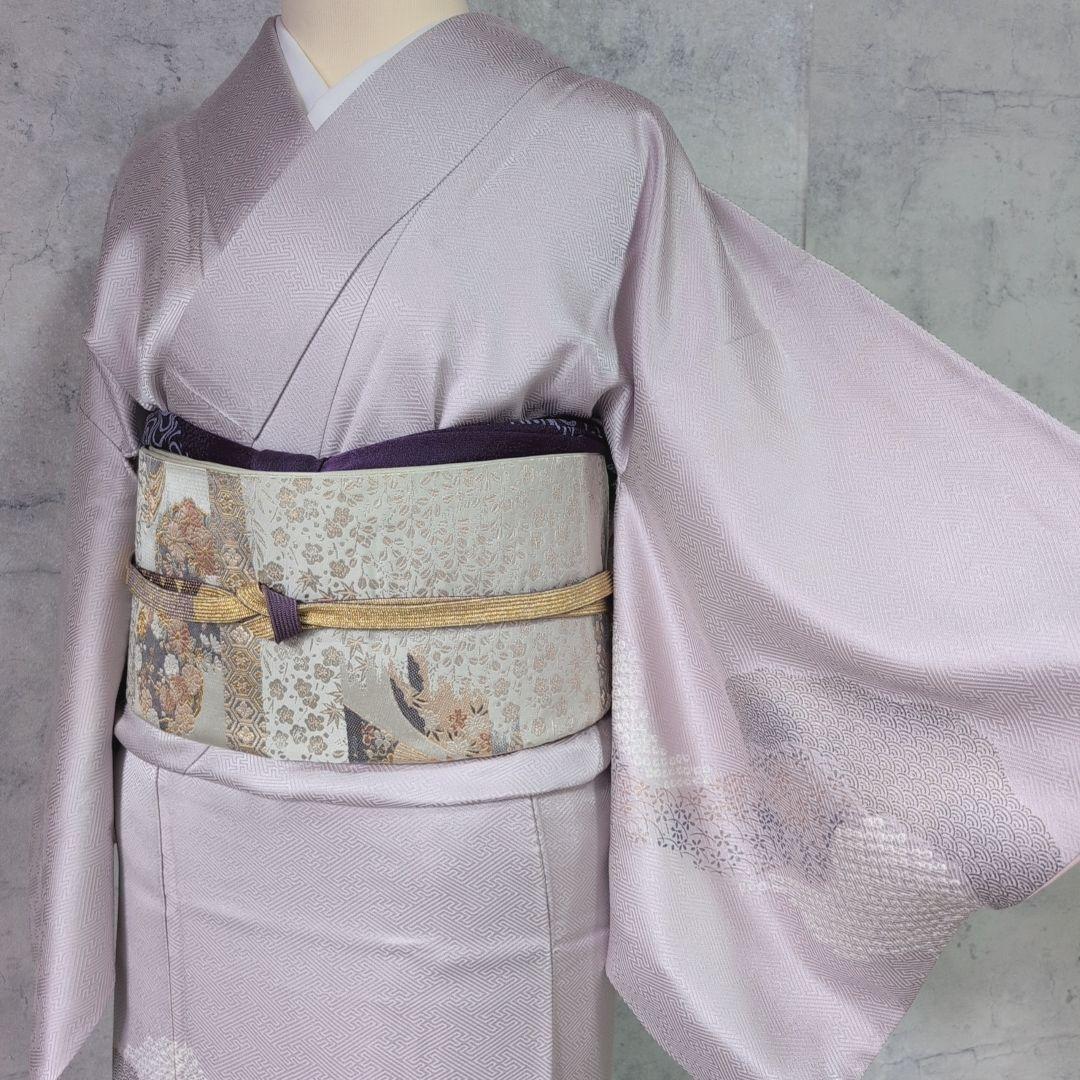 訪問着　フルセット　着物　正絹　薄紫　刺繍　絞り　Sサイズ　清楚　バチ衿　O5