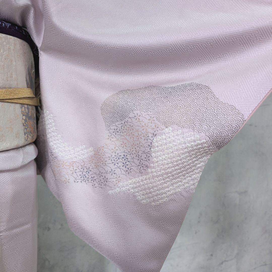 訪問着　フルセット　着物　正絹　薄紫　刺繍　絞り　Sサイズ　清楚　バチ衿　O5