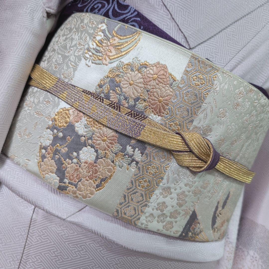 訪問着　フルセット　着物　正絹　薄紫　刺繍　絞り　Sサイズ　清楚　バチ衿　O5