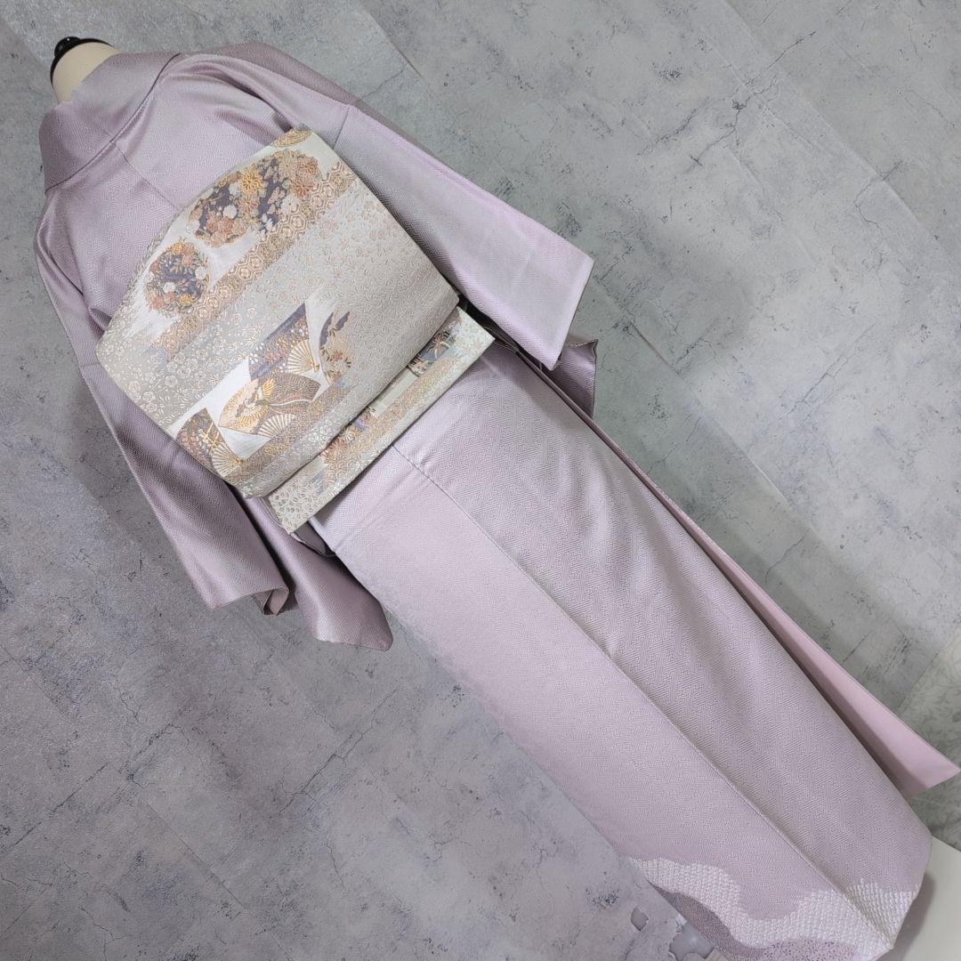 訪問着　フルセット　着物　正絹　薄紫　刺繍　絞り　Sサイズ　清楚　バチ衿　O5