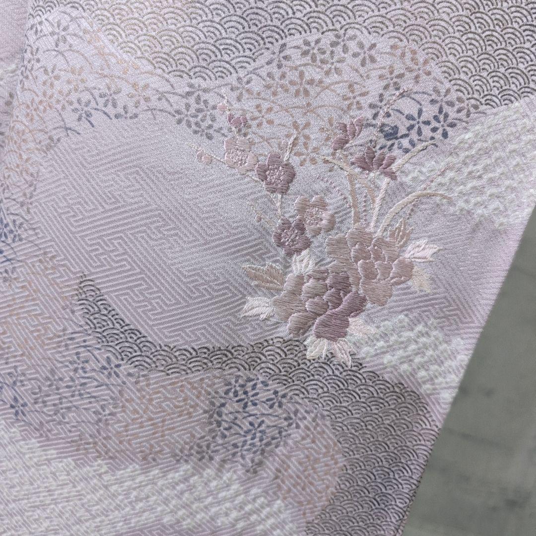 訪問着　フルセット　着物　正絹　薄紫　刺繍　絞り　Sサイズ　清楚　バチ衿　O5