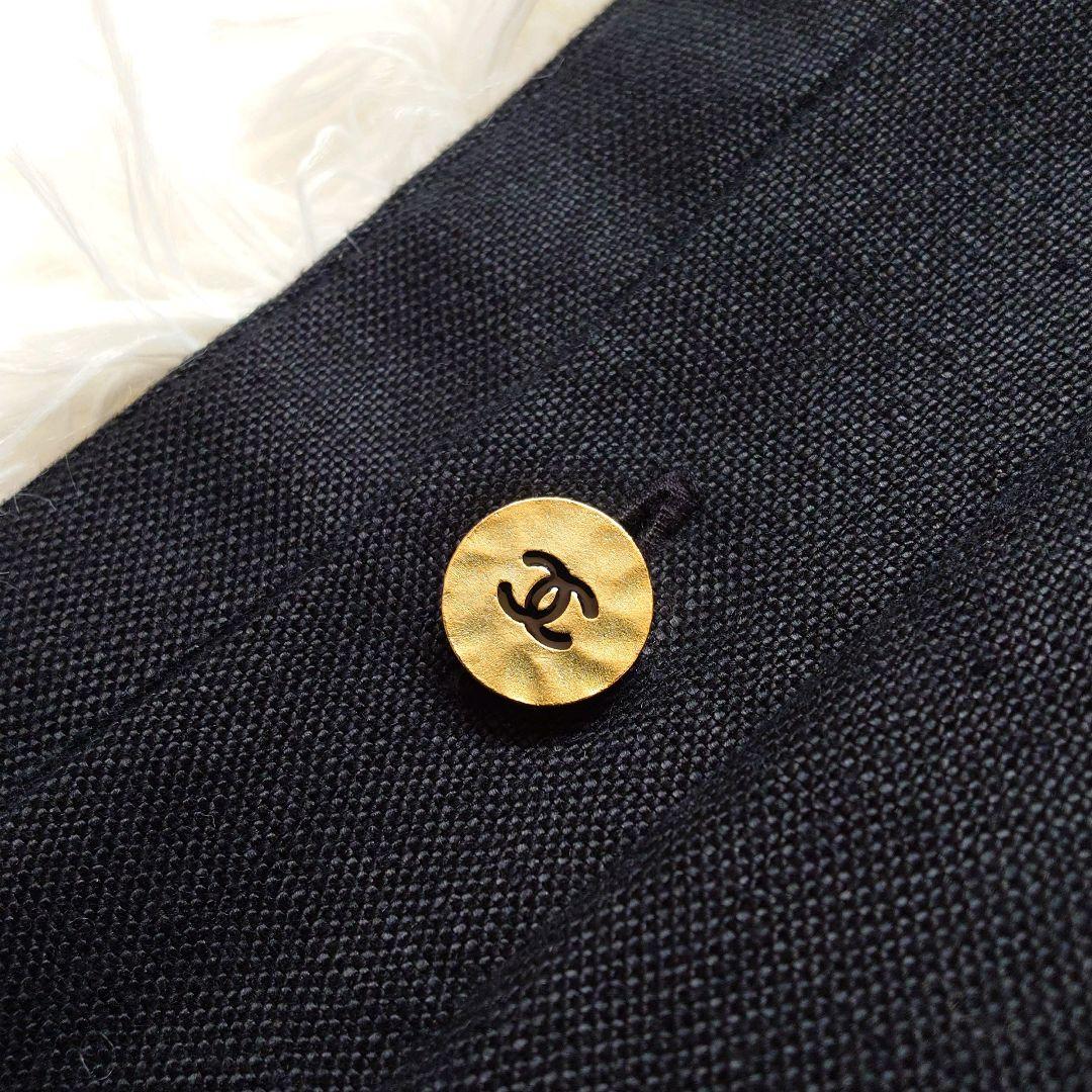 シャネル　ココマーク　金ボタン　リネン　ショート　ワイド　タック　パンツ