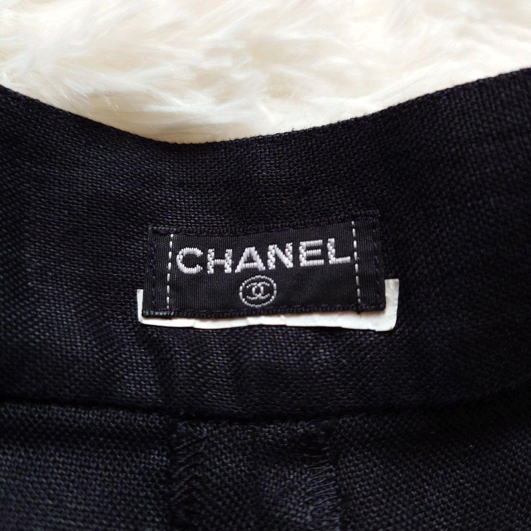 シャネル　ココマーク　金ボタン　リネン　ショート　ワイド　タック　パンツ