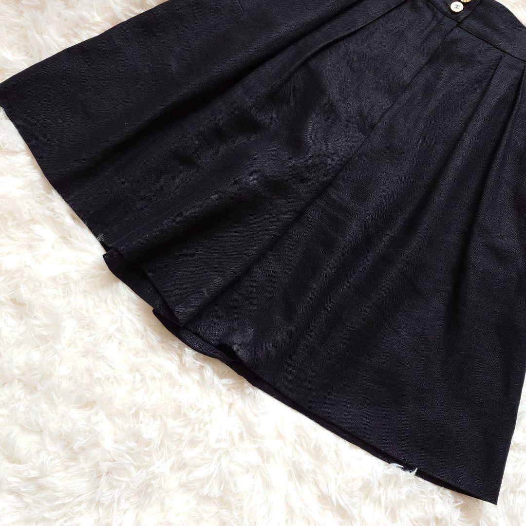 シャネル　ココマーク　金ボタン　リネン　ショート　ワイド　タック　パンツ