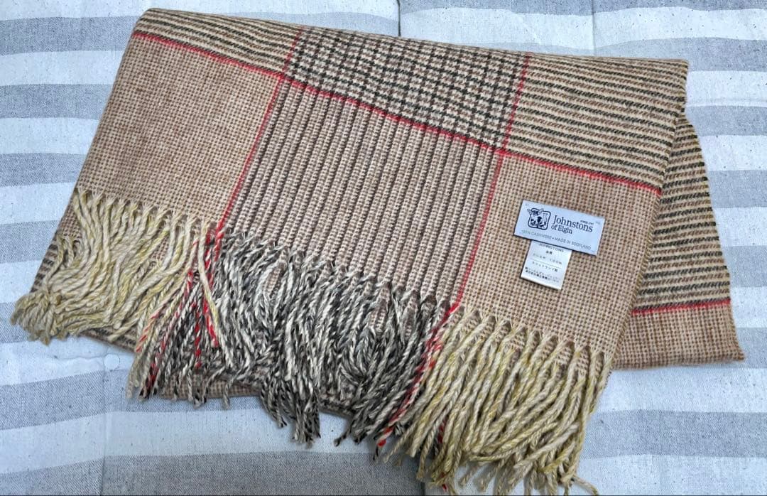 完売希少♡ ジョンストンズ 日本別注 カシミヤ 大判 ストール ベージュチェック