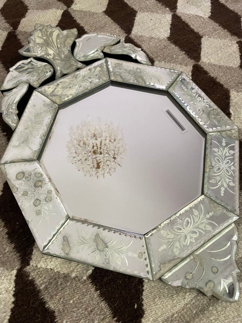 エッチングデザイン 八角形壁掛けミラー