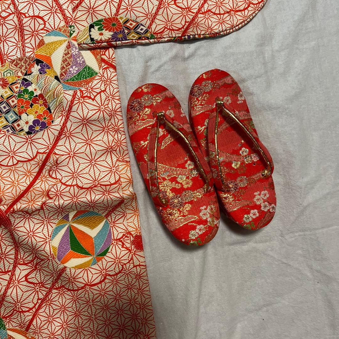 七五三　五歳　七歳　着物セット　アンティーク　かのこ　朱色