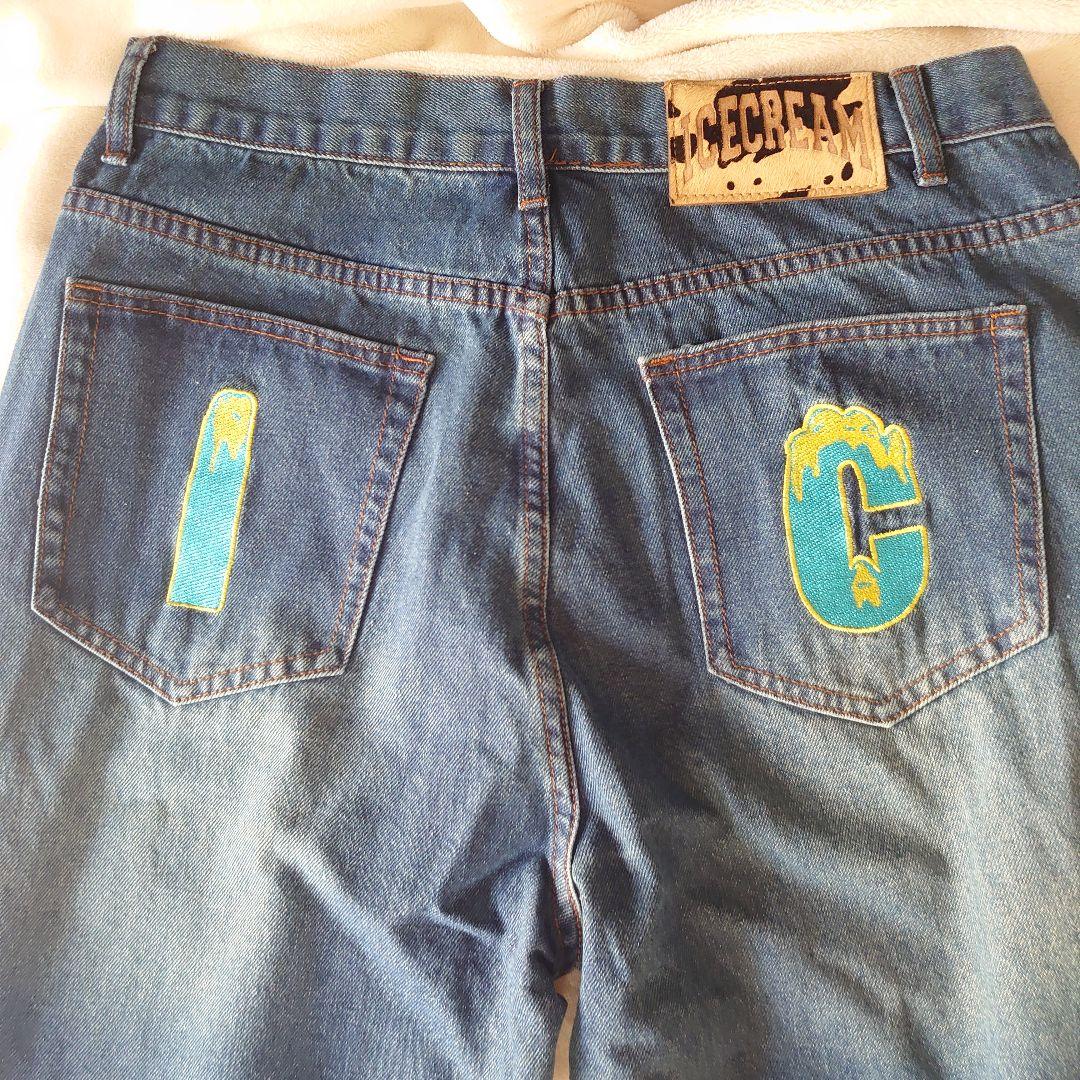 海外限定☆Icecream dog プリント デニムジーンズ ウォッシュ加工