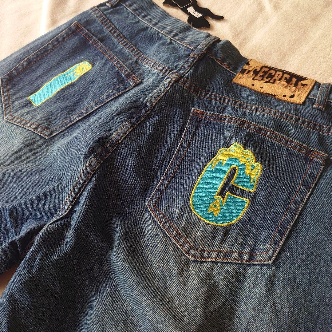 海外限定☆Icecream dog プリント デニムジーンズ ウォッシュ加工