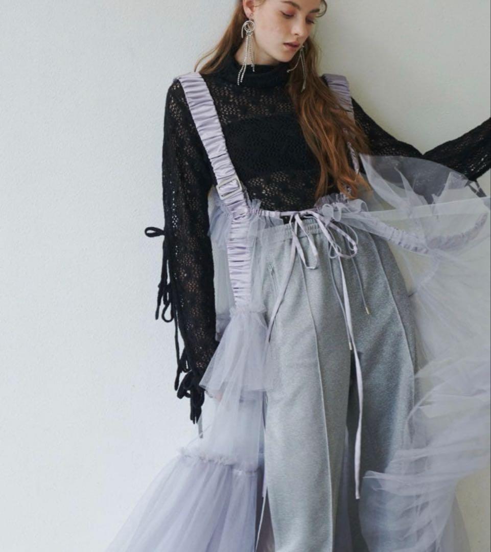 シースルーボリュームチュールデザインジレ ライトパープル