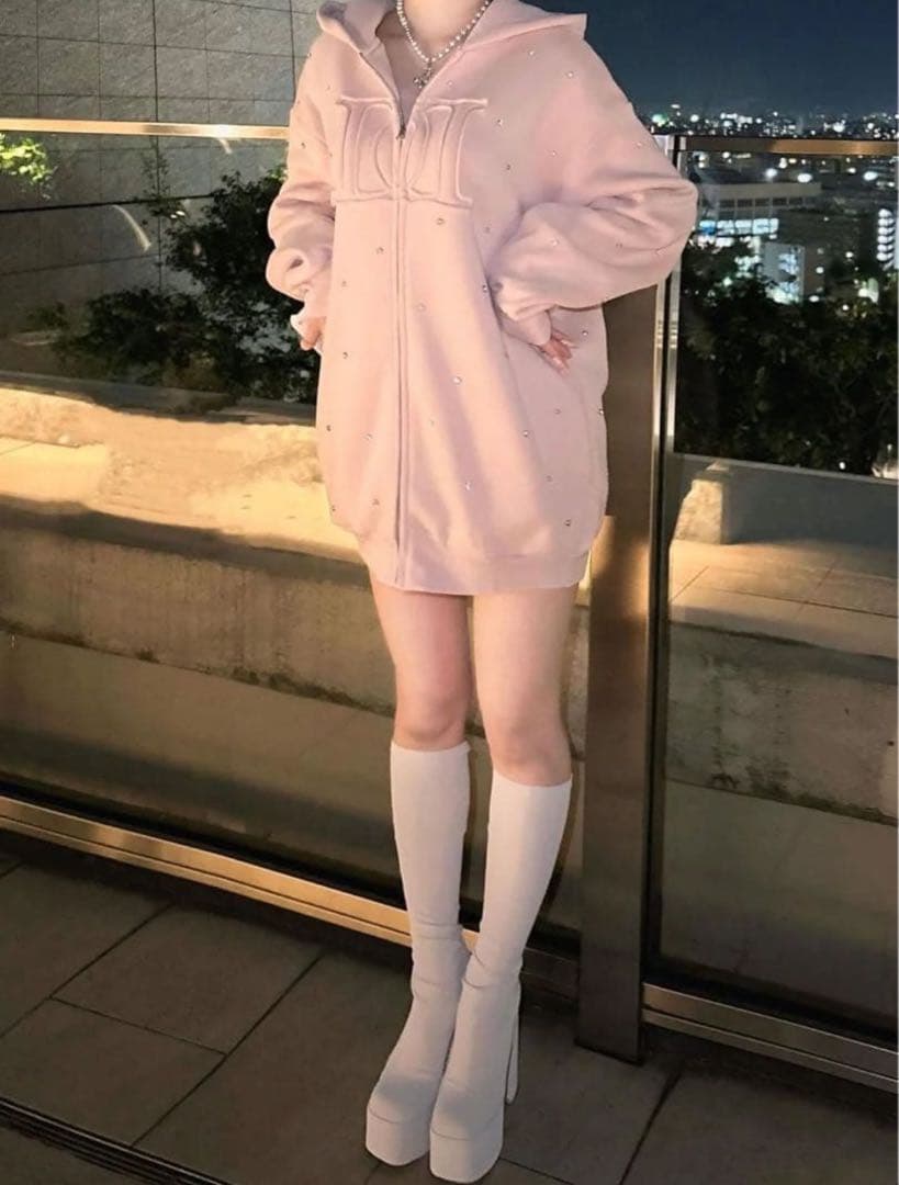 新品タグ付 ダーリッチ ピンク DDロゴビジュージップパーカー F フリー