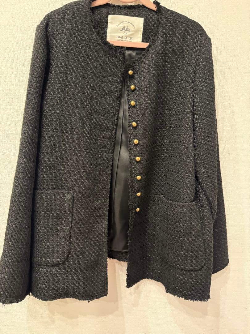 pual ce cin ノーカラーツイードジャケット ブラック