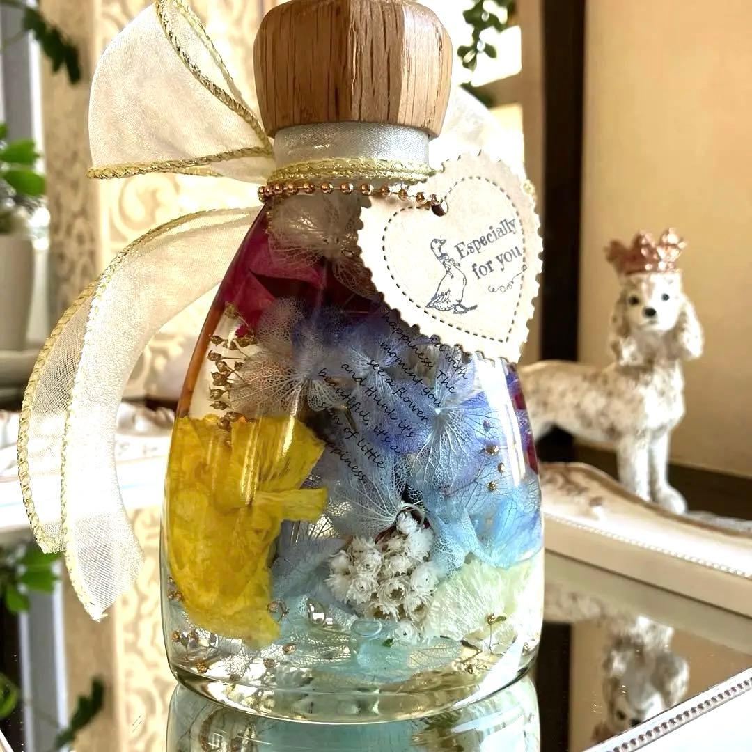 ◆ハーバリウム　309 ラナンとバラの華やかbottle *.:。✿*゜