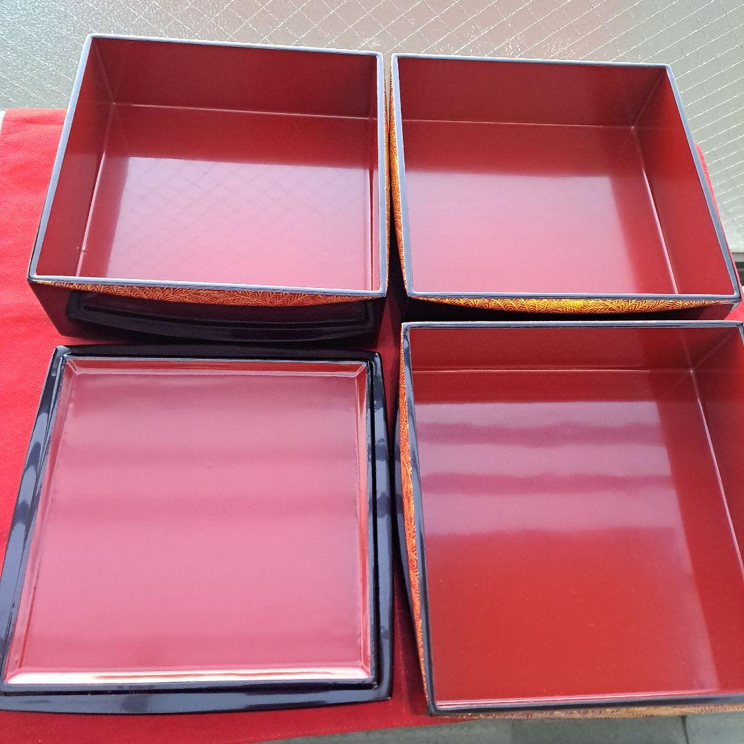 【会津漆器　6.5寸\"3段重箱】天然木製　ダイヤ型　胴張　長期保管品