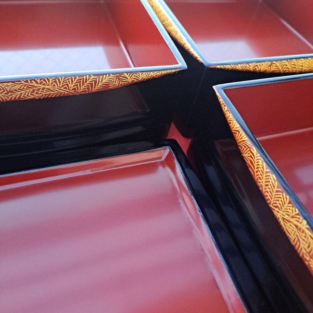 【会津漆器　6.5寸\"3段重箱】天然木製　ダイヤ型　胴張　長期保管品