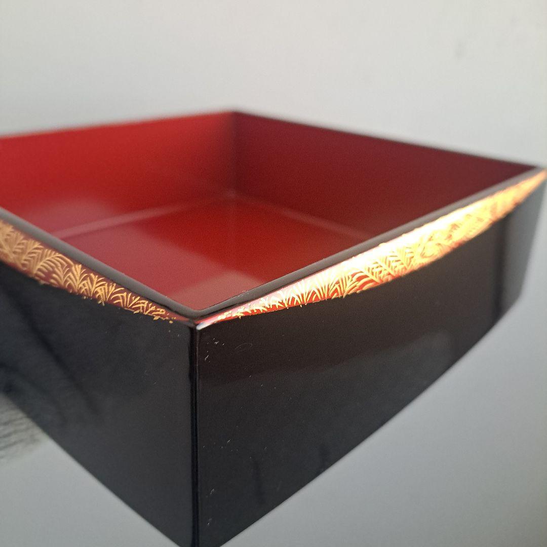 【会津漆器　6.5寸\"3段重箱】天然木製　ダイヤ型　胴張　長期保管品