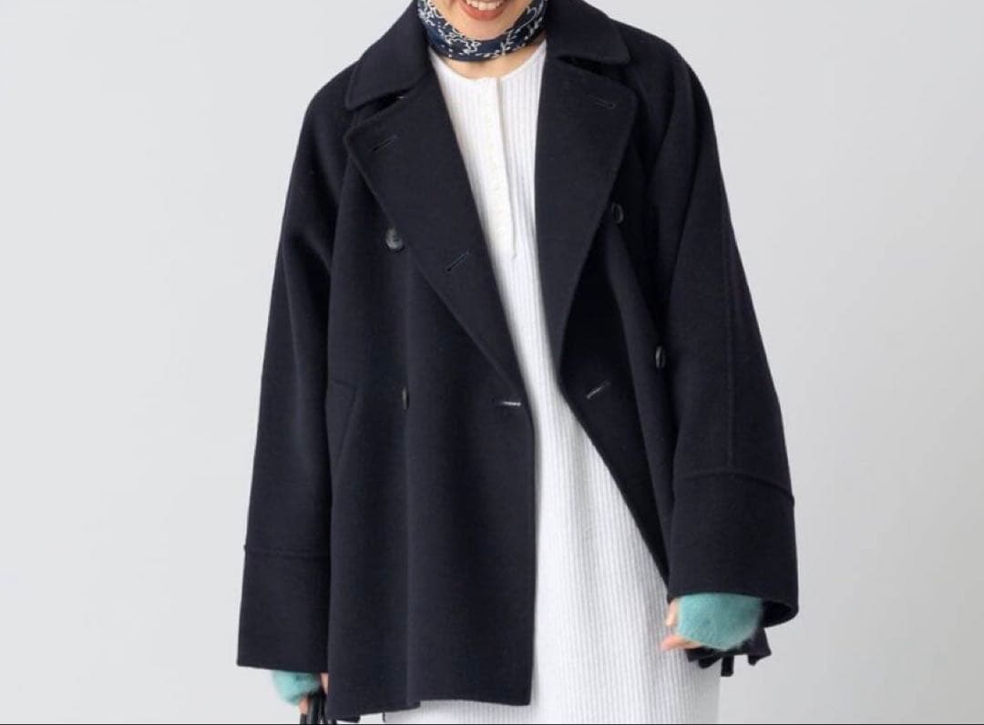 【週末お値下げ中】 IENAスーパー160ダブルフェイスショートコートネイビー