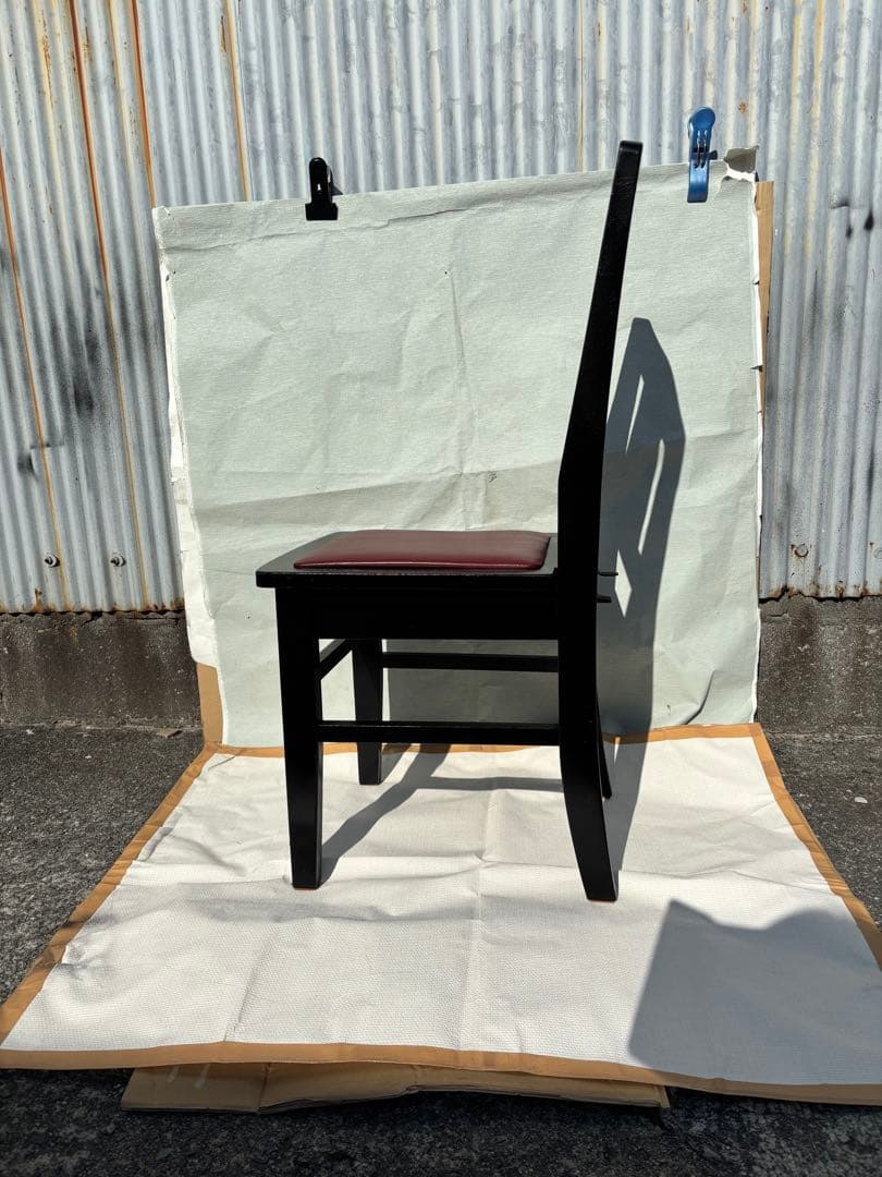 背もたれ付ピアノ椅子　足部フェルト付き　座面新品比較的きれい　スラットバック椅子