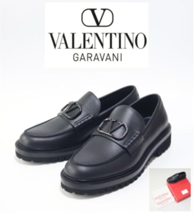 165,000円新品【ヴァレンティノ ガラヴァーニ】Vロゴ ローファー 黒 26