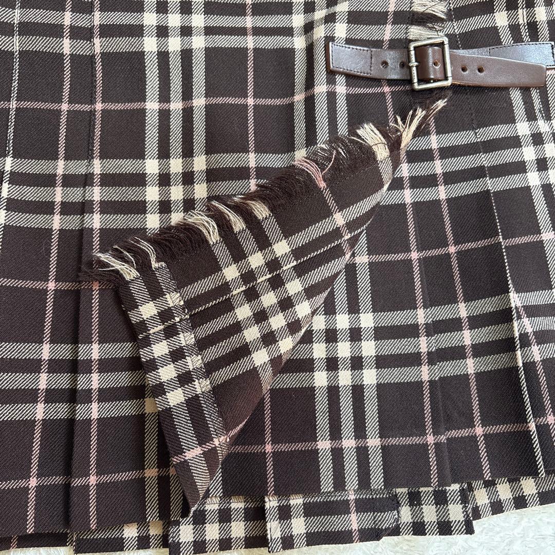 極秘品♡BURBERRY ウール チェック ラップ プリーツ ミニスカート 36