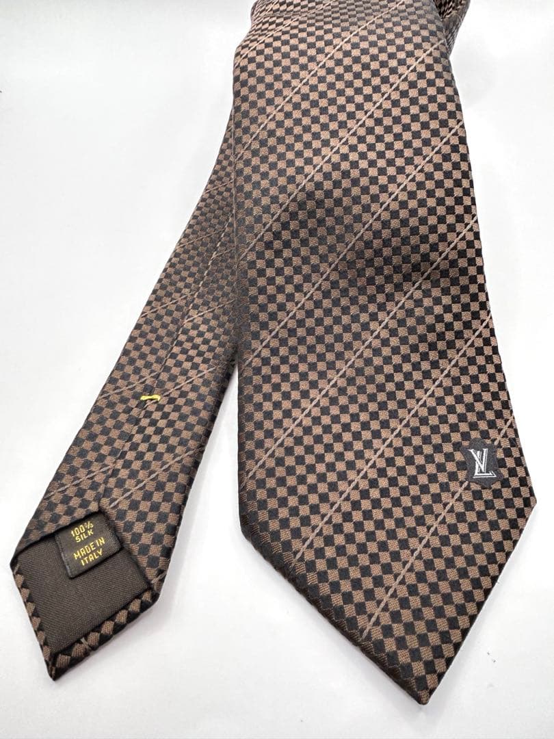 LOUIS VUITTON ルイヴィトン ネクタイ ダミエ柄 ブラウン シルク