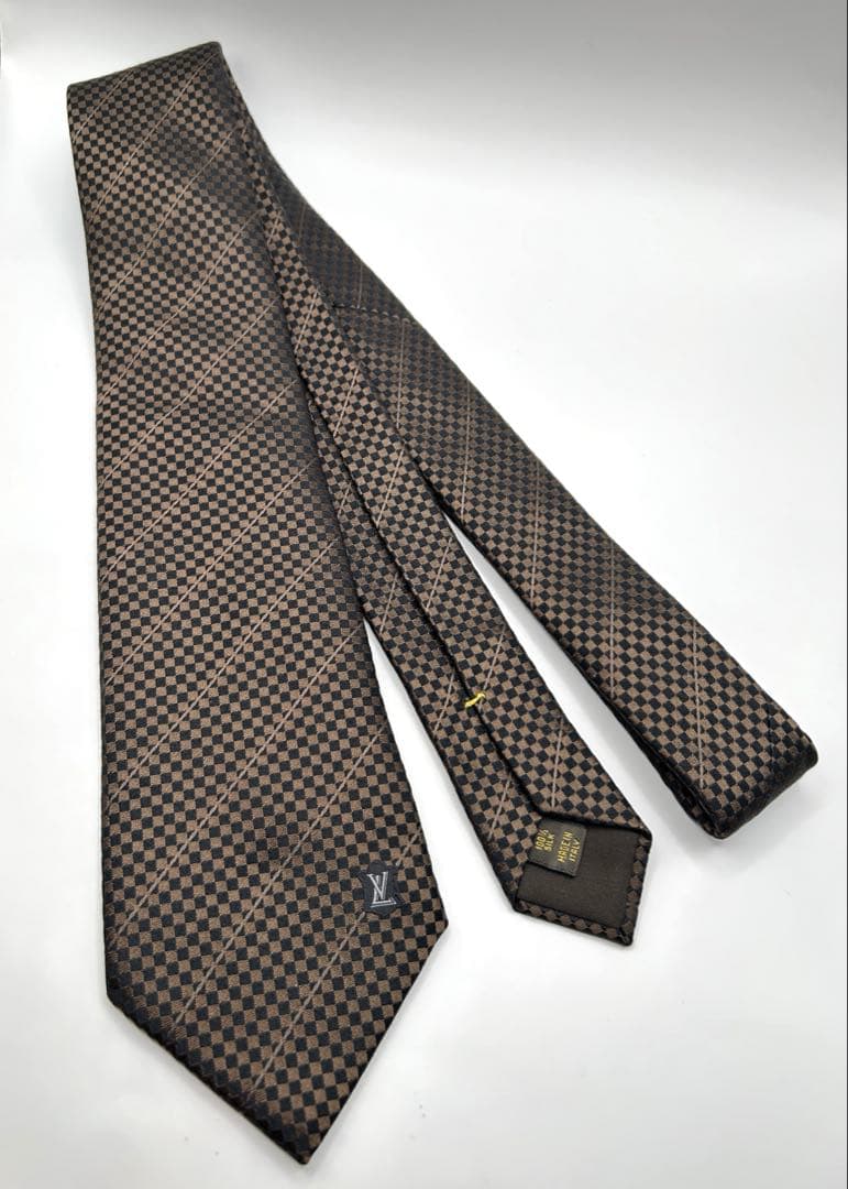 LOUIS VUITTON ルイヴィトン ネクタイ ダミエ柄 ブラウン シルク