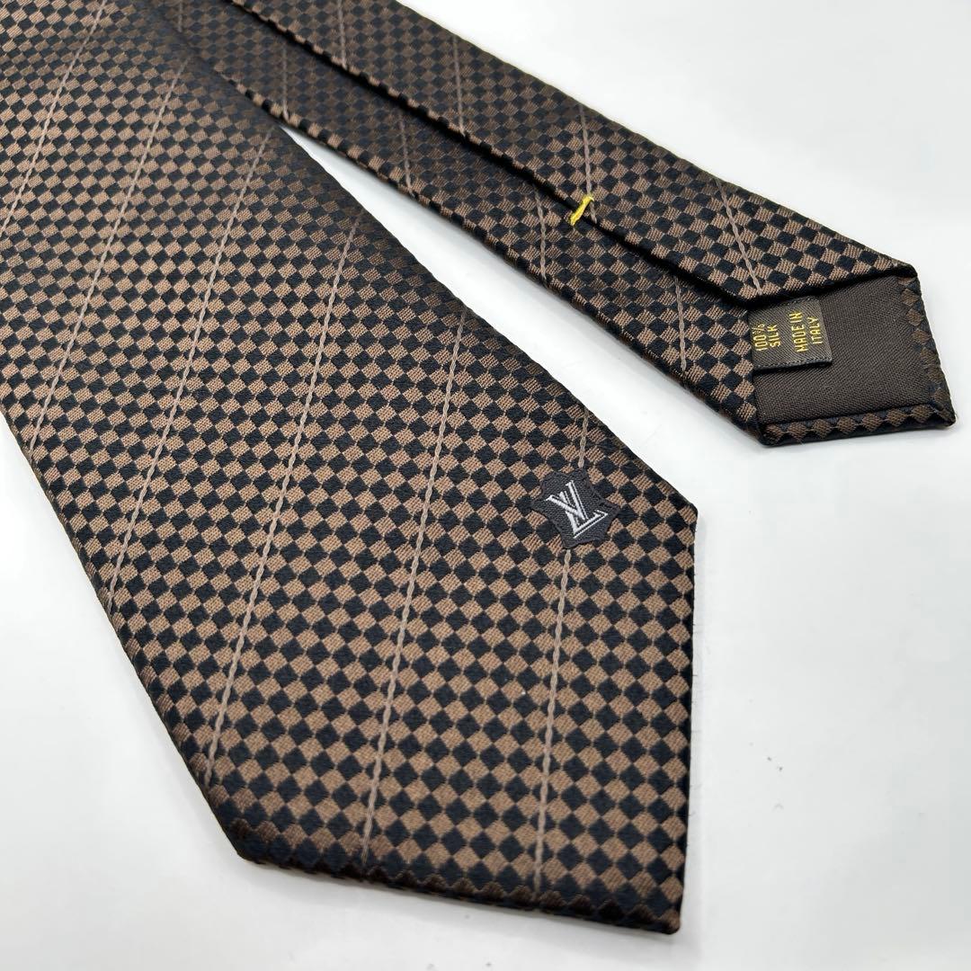 LOUIS VUITTON ルイヴィトン ネクタイ ダミエ柄 ブラウン シルク