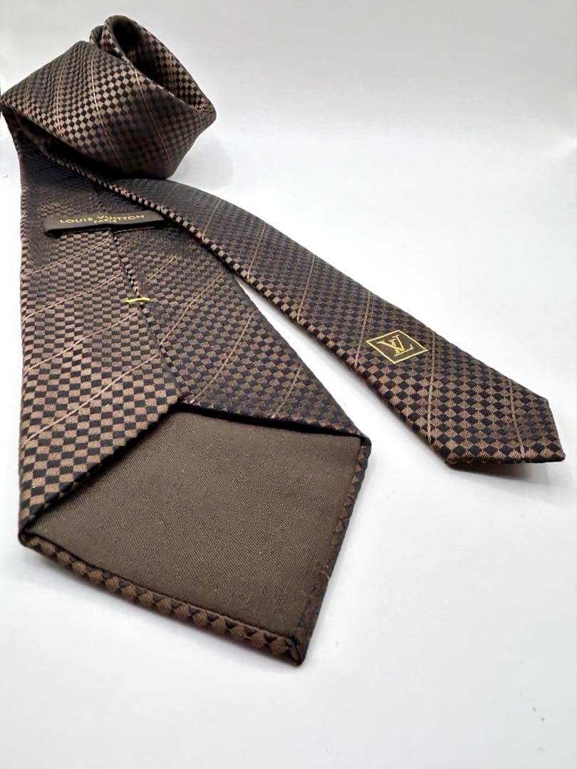 LOUIS VUITTON ルイヴィトン ネクタイ ダミエ柄 ブラウン シルク