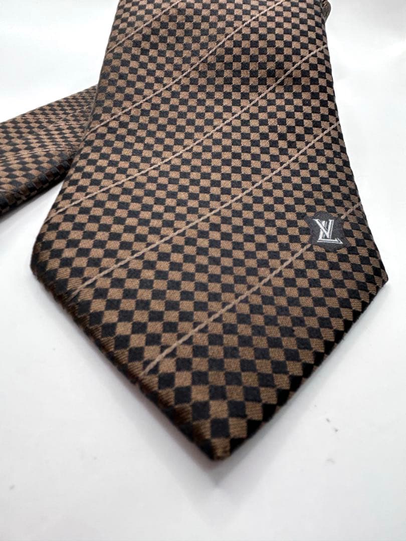 LOUIS VUITTON ルイヴィトン ネクタイ ダミエ柄 ブラウン シルク