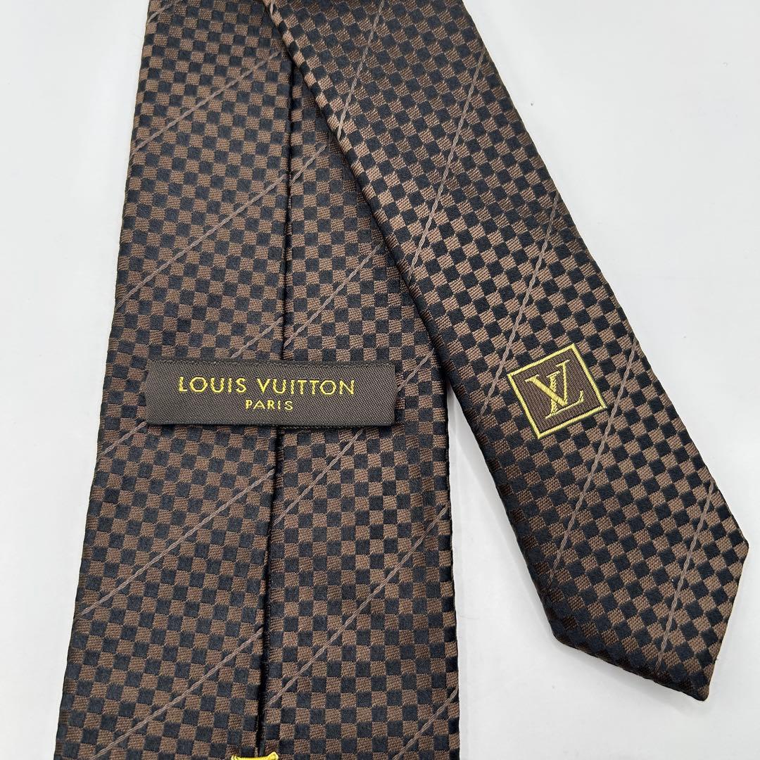 LOUIS VUITTON ルイヴィトン ネクタイ ダミエ柄 ブラウン シルク