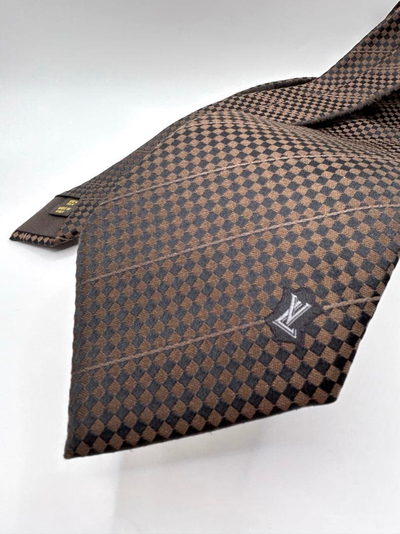 LOUIS VUITTON ルイヴィトン ネクタイ ダミエ柄 ブラウン シルク
