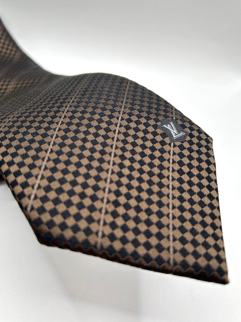 LOUIS VUITTON ルイヴィトン ネクタイ ダミエ柄 ブラウン シルク