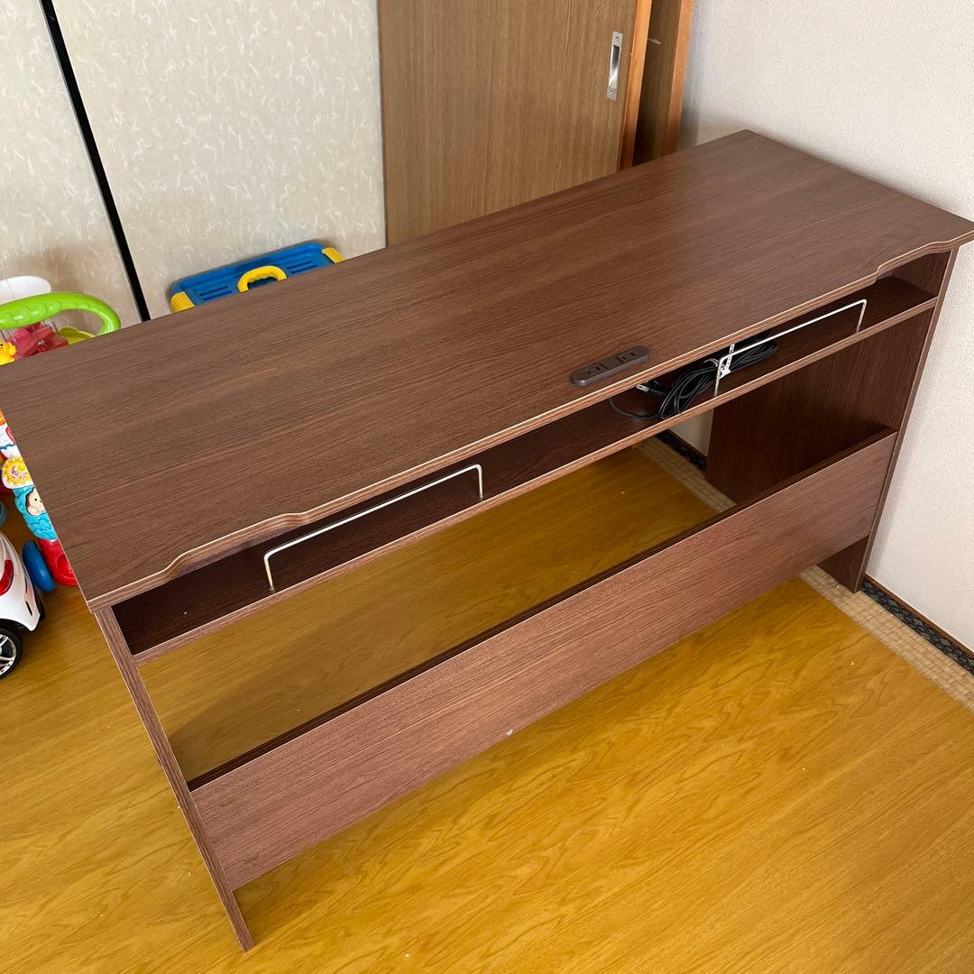 パソコンデスク　ブラウン　奥行45cm タップ収納