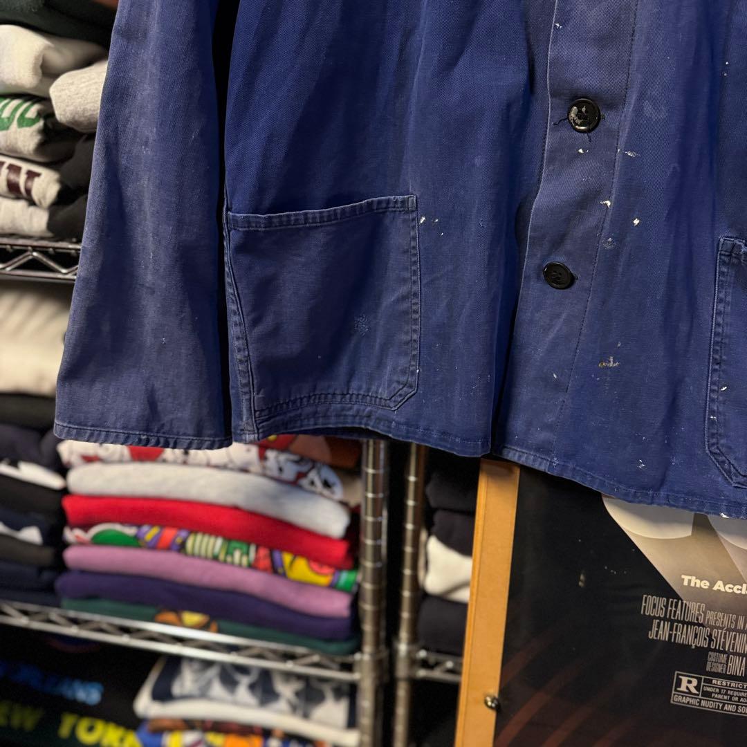 50s ユーロワークジャケット ペンキ痕 茄子紺 激フェード Aシルエットワイド