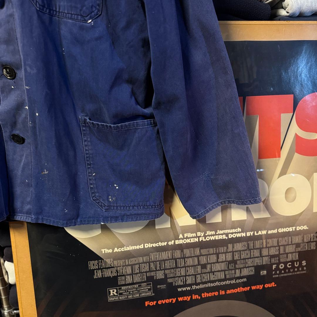 50s ユーロワークジャケット ペンキ痕 茄子紺 激フェード Aシルエットワイド