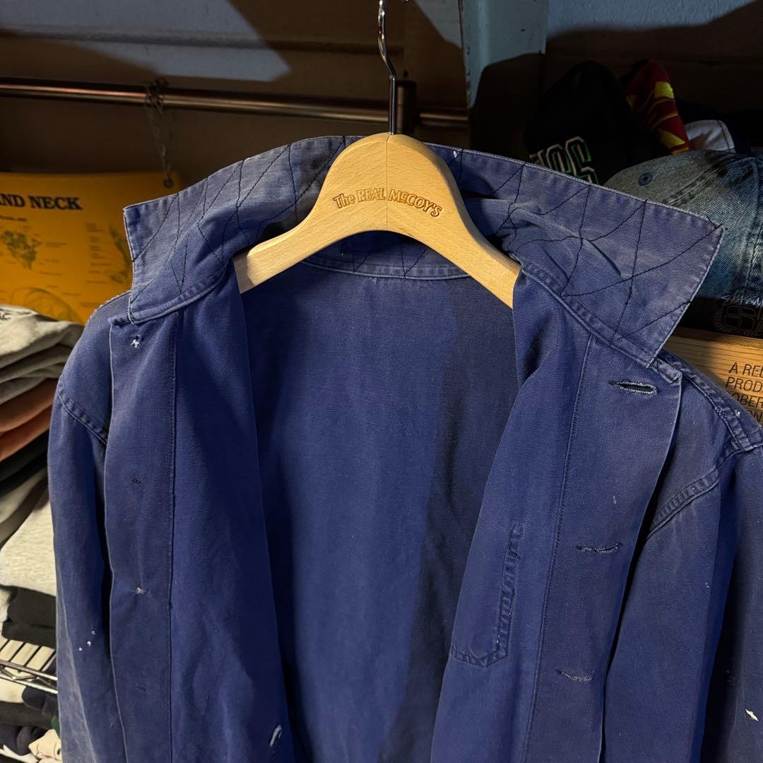 50s ユーロワークジャケット ペンキ痕 茄子紺 激フェード Aシルエットワイド