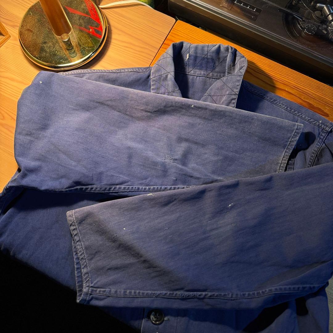 50s ユーロワークジャケット ペンキ痕 茄子紺 激フェード Aシルエットワイド