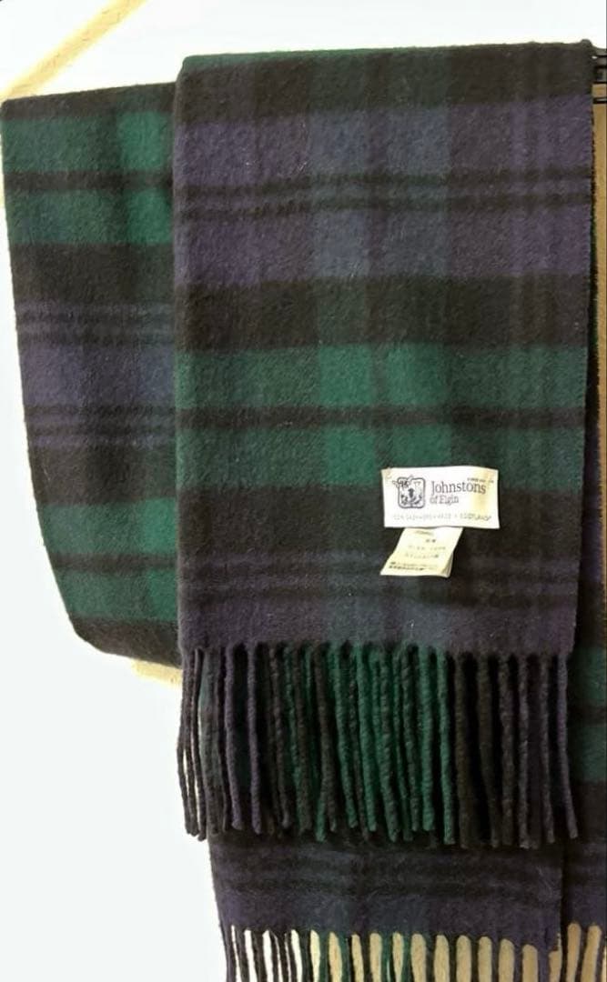 美品★ ジョンストンズ　カシミヤ 100% マフラー　チェック グリーン