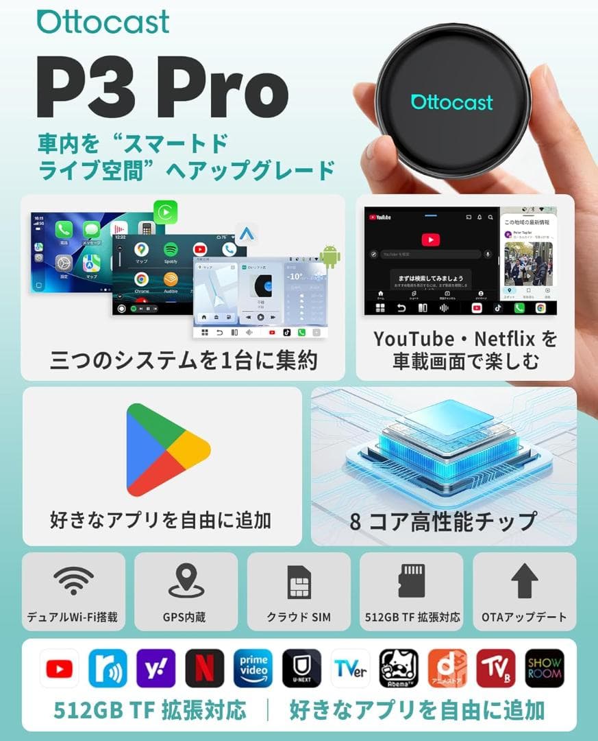 【新品未開封】Ottocast P3 Pro Android13 8G+128G