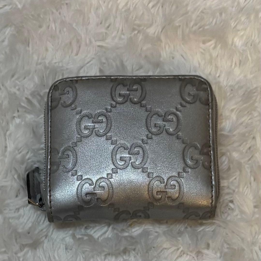 美品 GUCCI グッチ ケース 小銭入れGGシマ シルバー