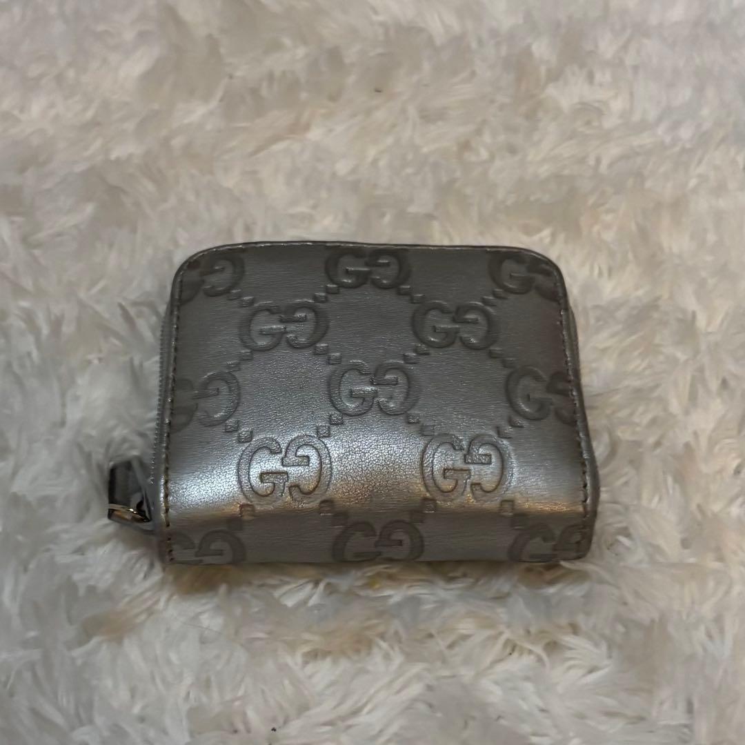 美品 GUCCI グッチ ケース 小銭入れGGシマ シルバー