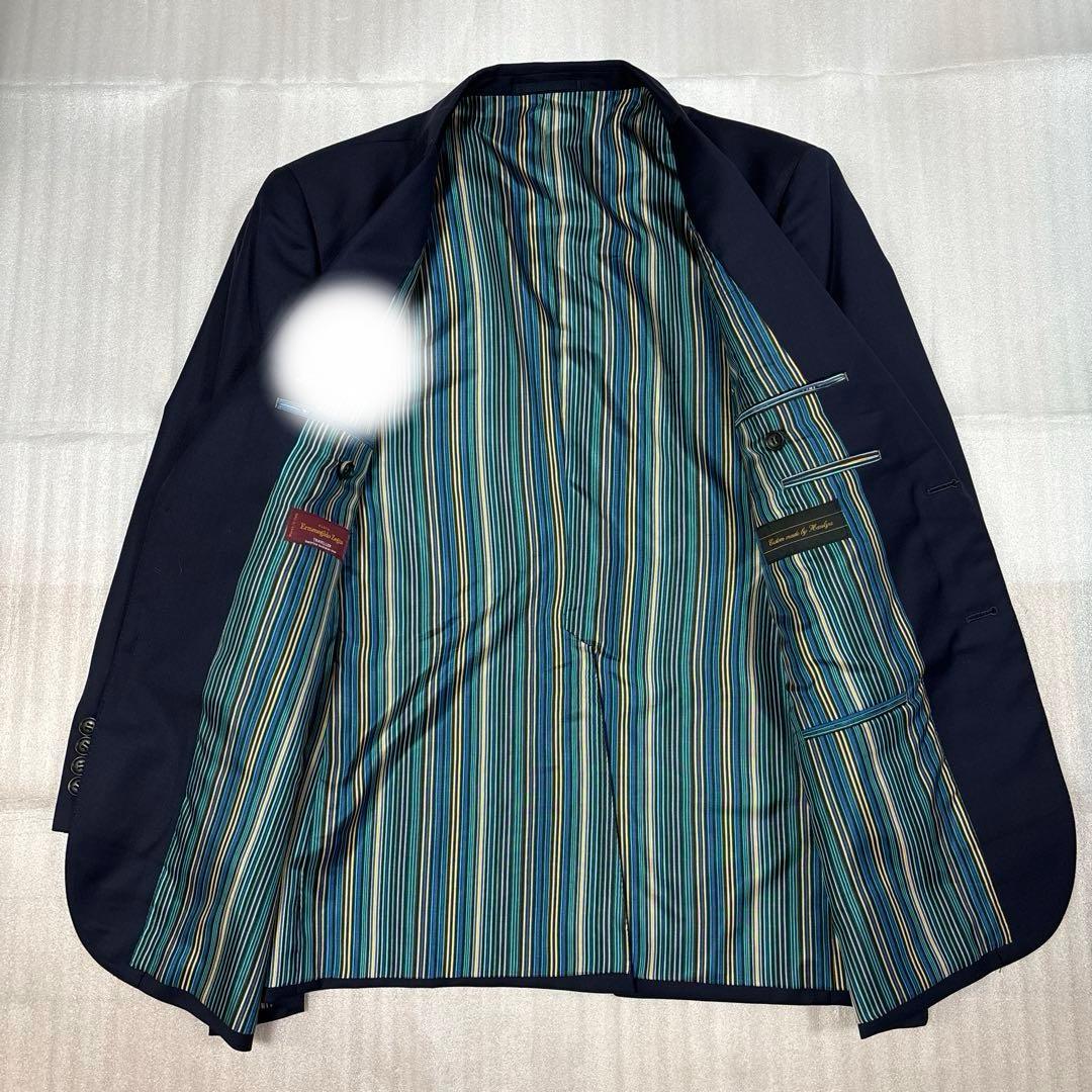 美品✨秋冬大きいサイズ 約BE5 最高級ゼニア生地 百貨店オーダー ネイビー無地