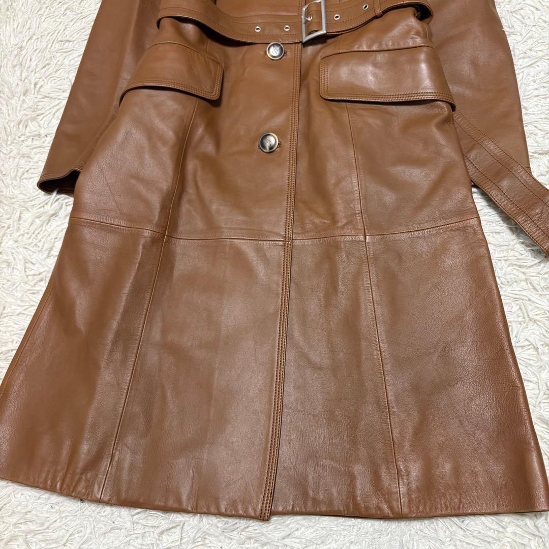 極美品 アクアスキュータム ラムレザー トレンチコート ロング丈 羊革 ブラウン