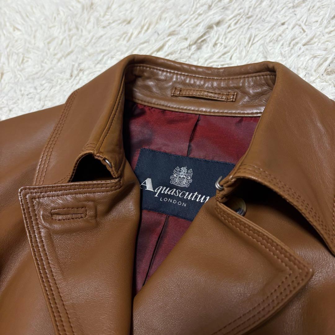 極美品 アクアスキュータム ラムレザー トレンチコート ロング丈 羊革 ブラウン