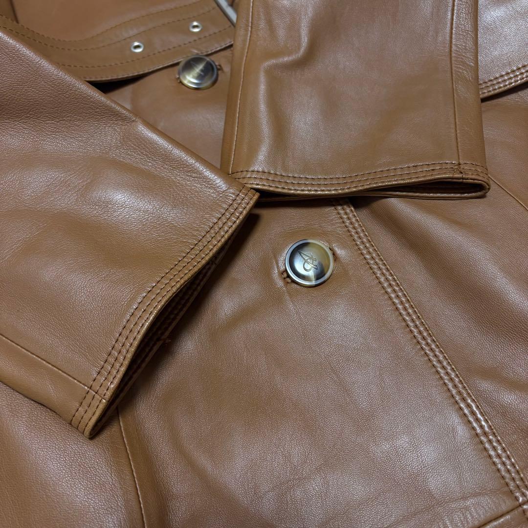 極美品 アクアスキュータム ラムレザー トレンチコート ロング丈 羊革 ブラウン