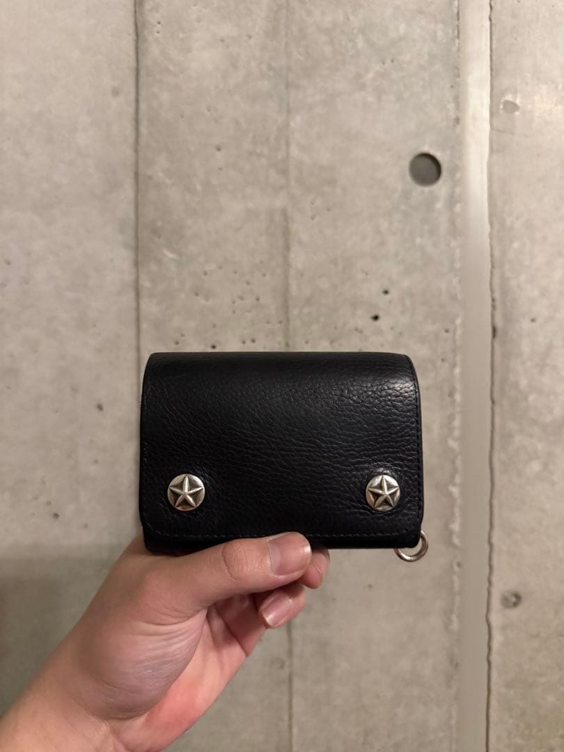 CALEE ブラックレザー三つ折り財布/キーリング