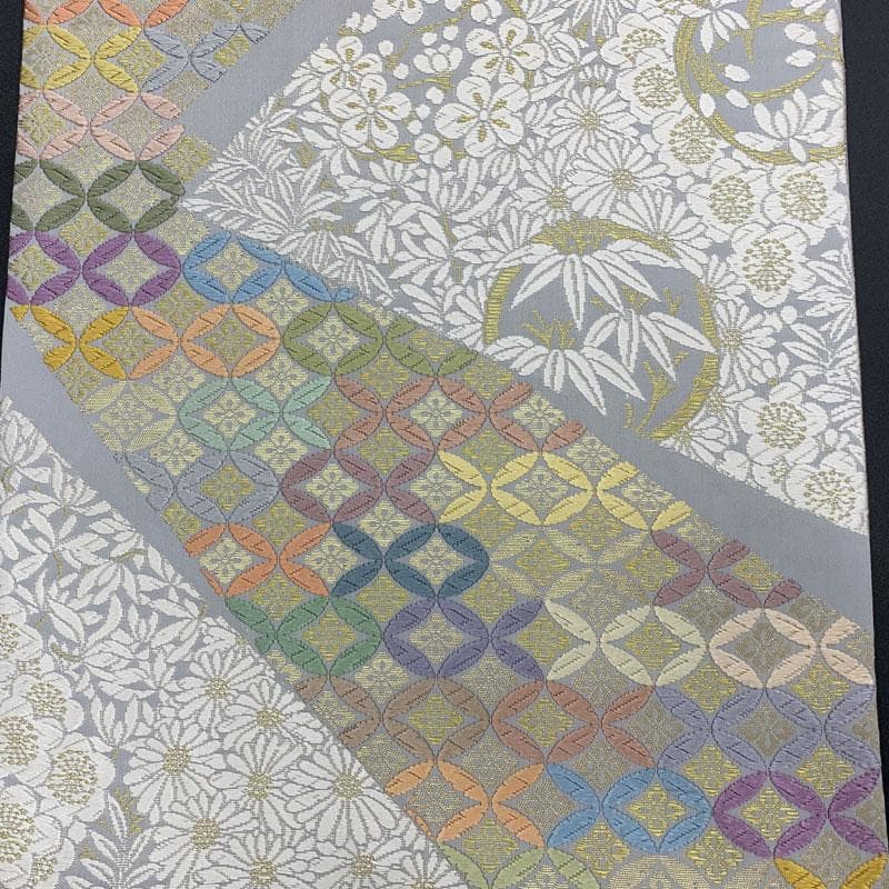 411my64◇唐織 花菱七宝に花尽くし 竹梅 菊 金糸 袋帯◇美品